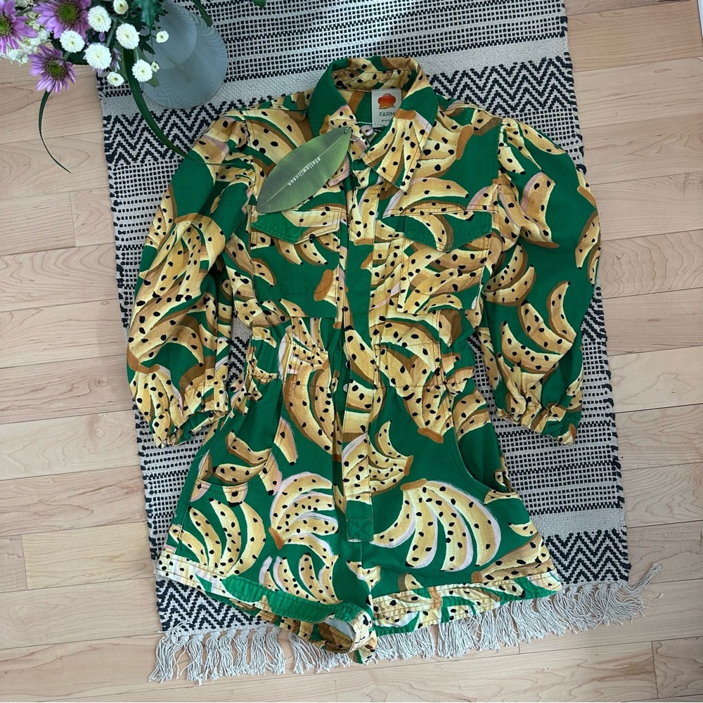 FARM Rio Green Banana-Print Romper